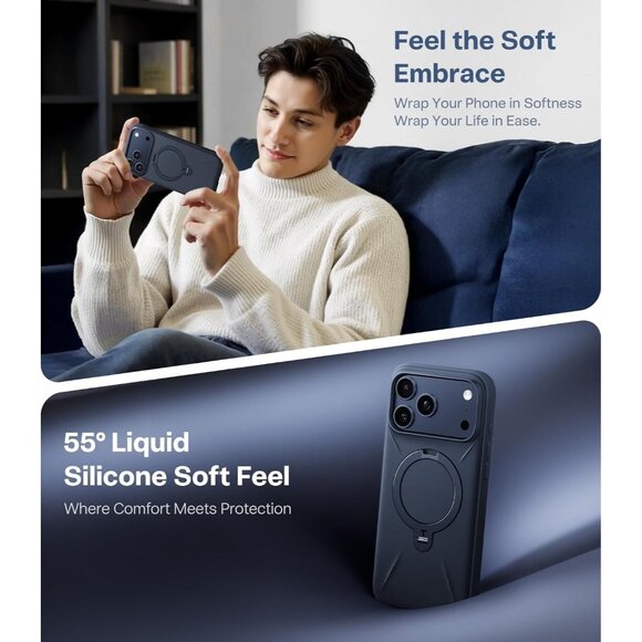 Ostand Q3 Silicone case for iPhone 17 Pro Max MagSafe 360 Spin Ring Holder blue - Picture 2 of 8